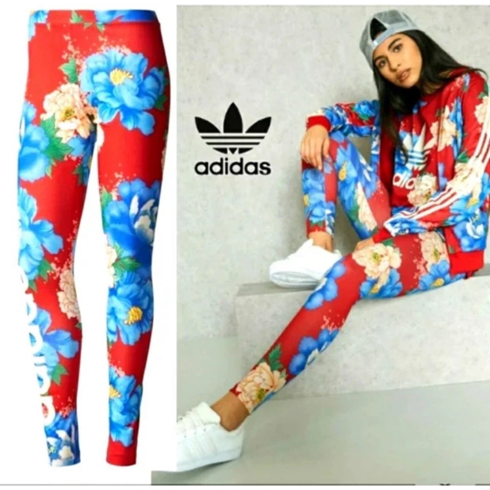 Adidas Originals Ladies x Farm‎ Rio Chita Red Floral Leggings Women US XS